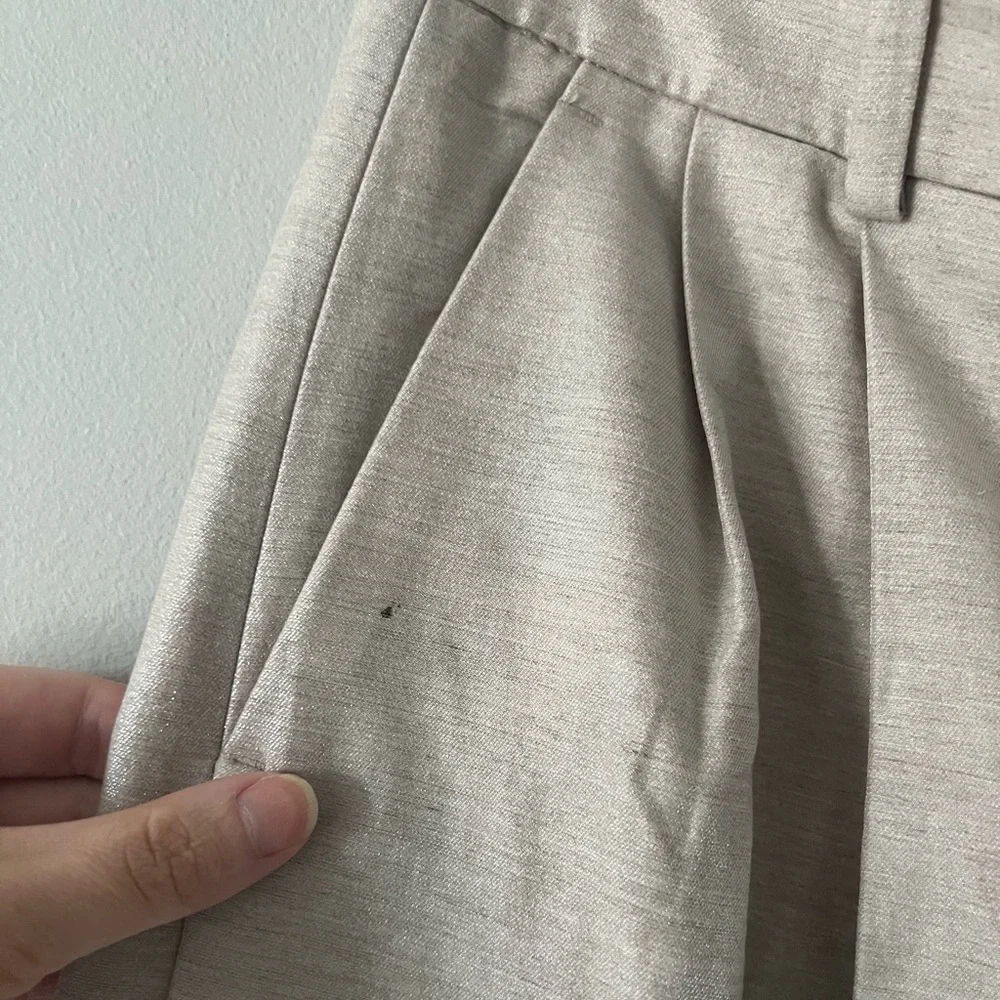 ZARA Beige Linen Blend Pleated Trousers Wide Leg Tailored Pants Size S NWT